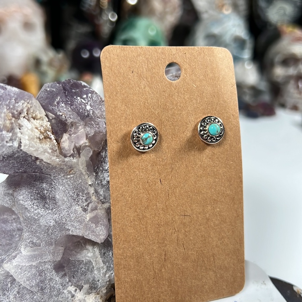 Solid Sterling Silver Turquoise Studs - image 2